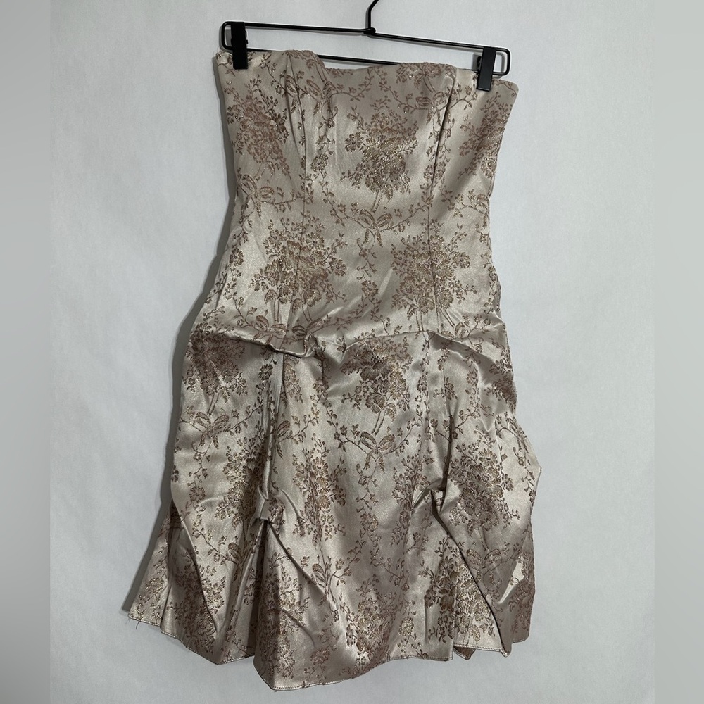 Zum Zum by Niki Livas Strapless Brocade Party Dress Champagne Y2K Size 1 Juniors - Picture 6 of 10